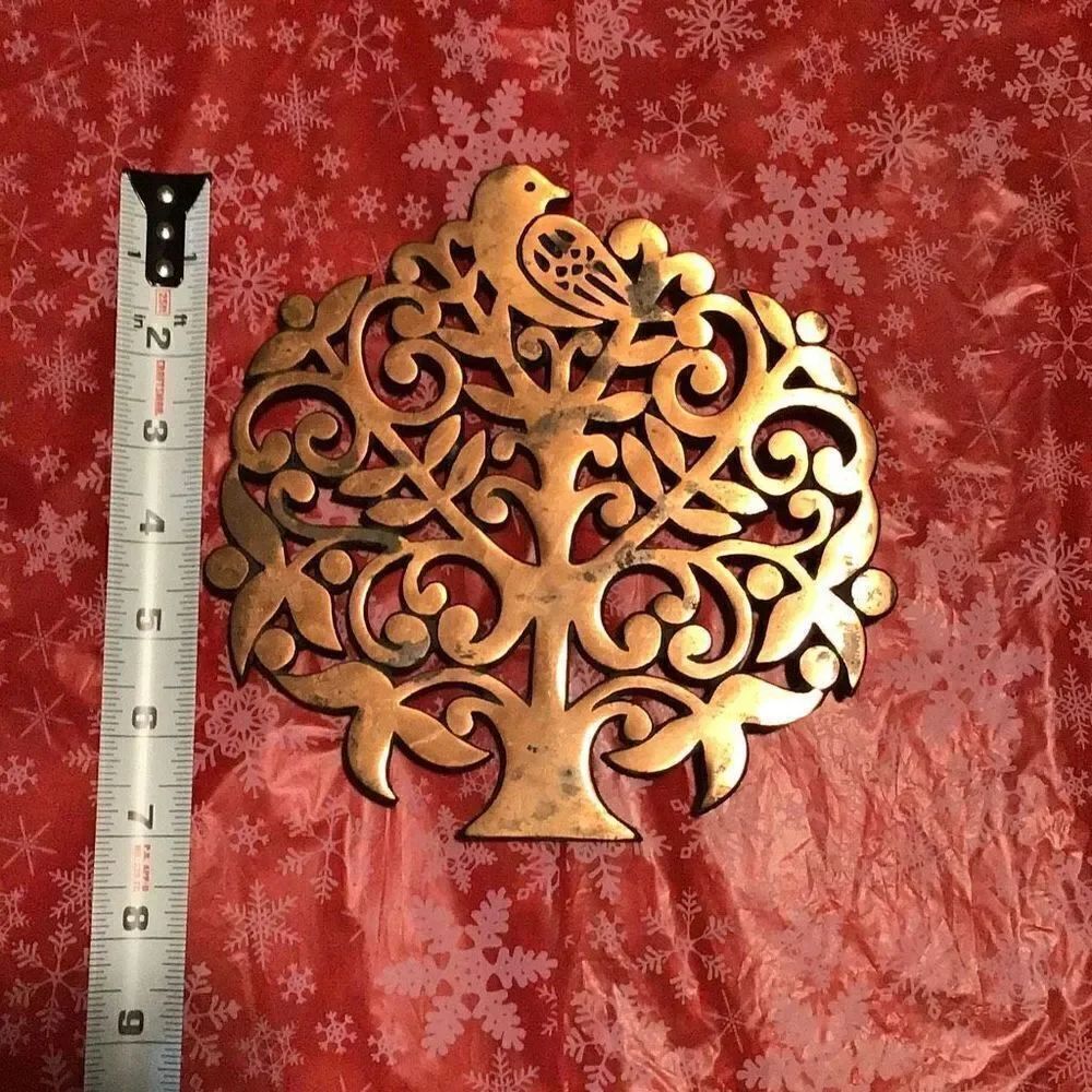 Trivet, vintage, copper plated dove in a tree